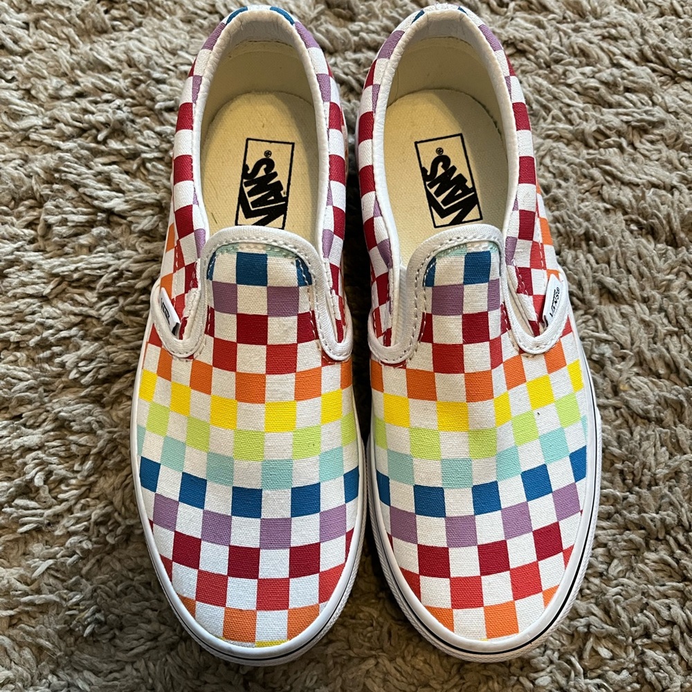 Kids rainbow checkered vans